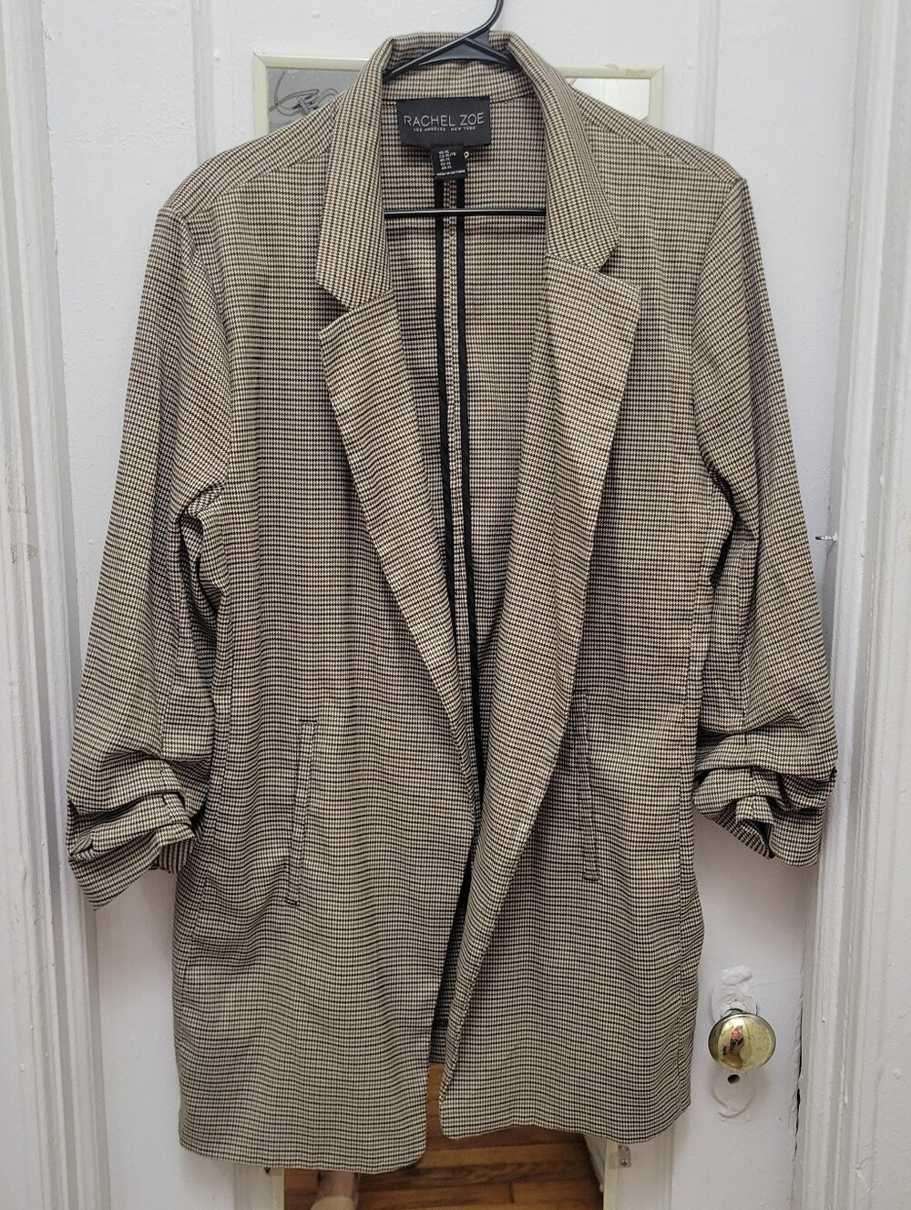 Rachel Zoe Tan Houndstooth Trench Blazer EUC Office Career‎ Preppy